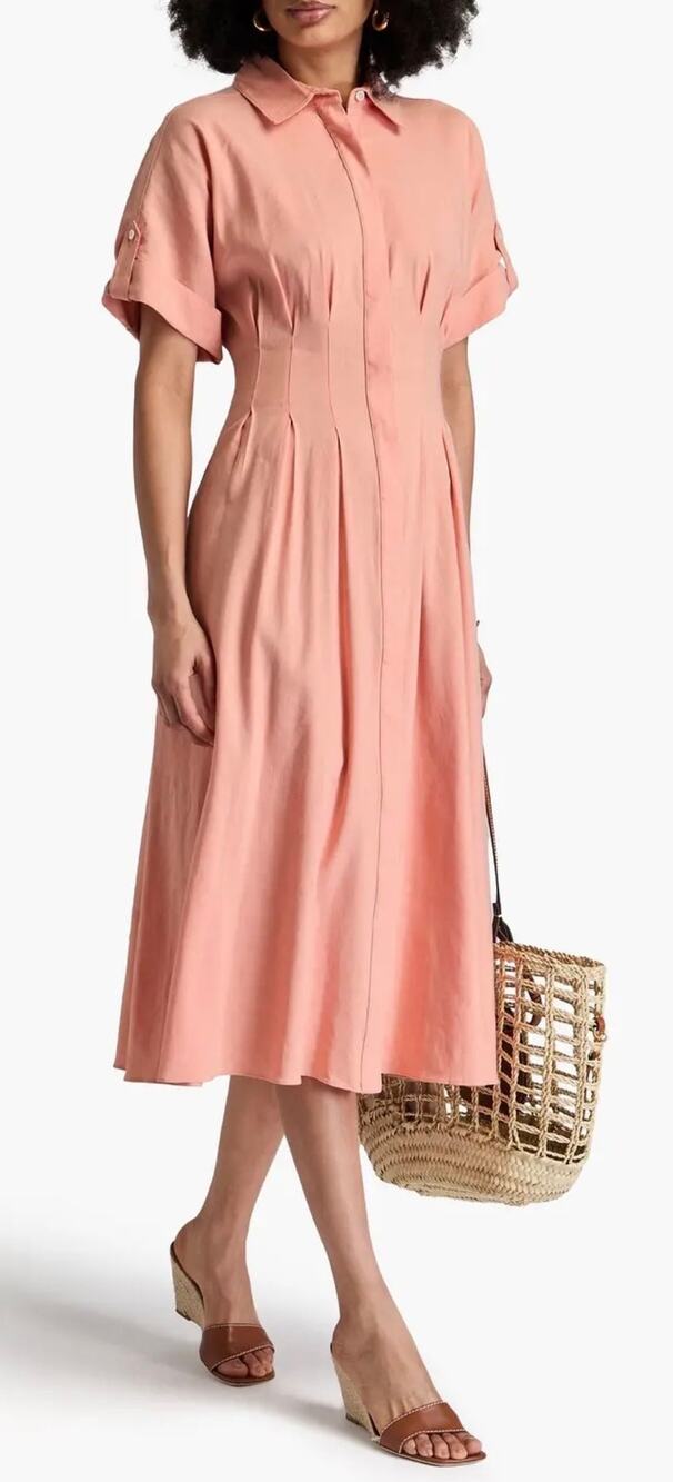 Veronica Beard Adavi Dress Coral Linen Blend Midi Shirt Dress size 4